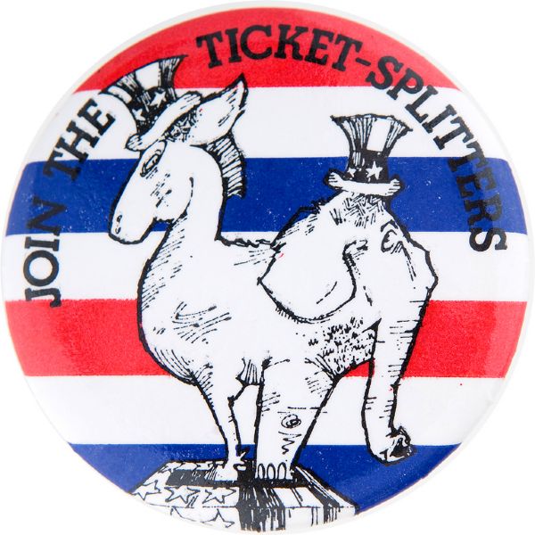 “JOIN THE TICKET SPLITTERS” 1992 BUTTON. 