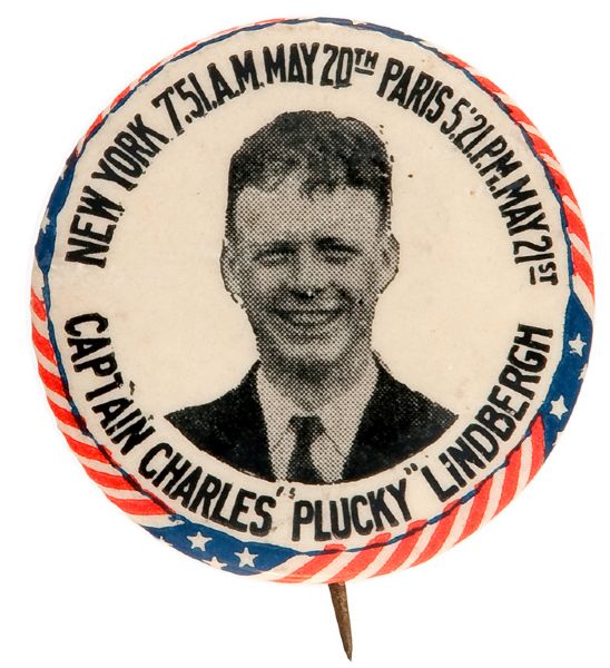 CAPTAIN CHARLES 'PLUCKY' LINDBERGH 1927 HISTORIC FLIGHT BUTTON. 