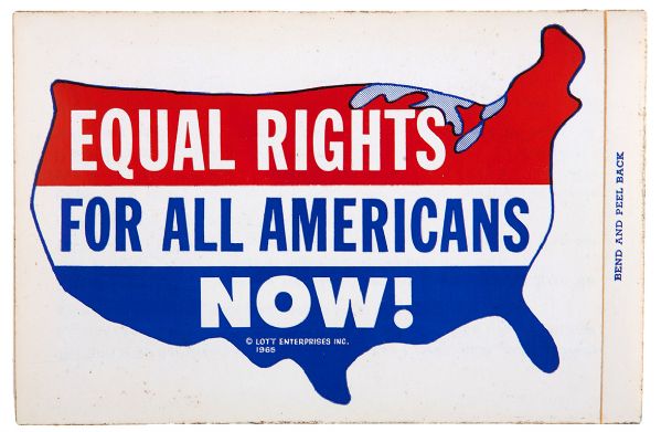 LARGE 1965 STICKER EQUAL RIGHTS FOR ALL AMERICANS NOW!