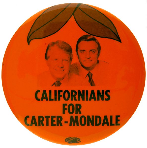 “CALIFORNIANS FOR CARTER – MONDALE” JUGATE BUTTON.        