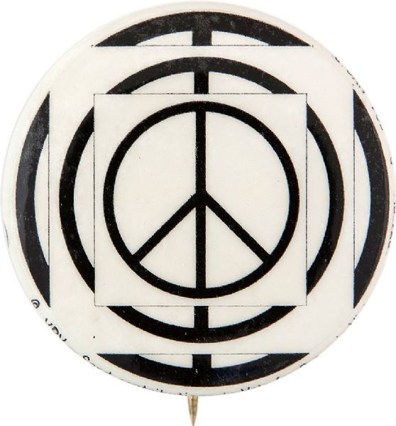 PEACE SYMBOL BUTTON ISSUED BY VETS FOR PEACE ANTI- VIETNAM WAR BUTTON.