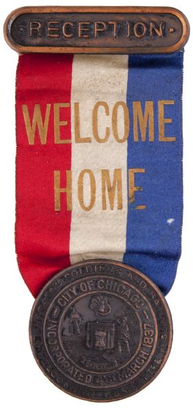 “RECEPTION” BADGE FOR CHICAGO “WELCOME HOME” WORLD WAR I CELEBRATION.