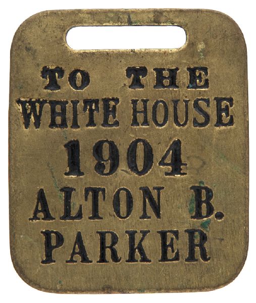 “TO THE WHITE HOUSE 1904 ALTON B. PARKER” SCARCE VARIETY UNLISTED IN HAKE GUIDE BRASS FOB.