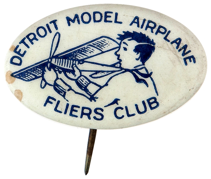 “DETROIT MODEL AIRPLANE FLIERS CLUB” RARE 1930s OVAL BUTTON.