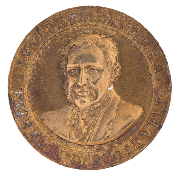 “FRANKLIN D.ROOSEVELT” GOOD FOR “$2.00 ON ANY PURCHASE AT MORRIS B. SACHS” BRASS TOKEN.