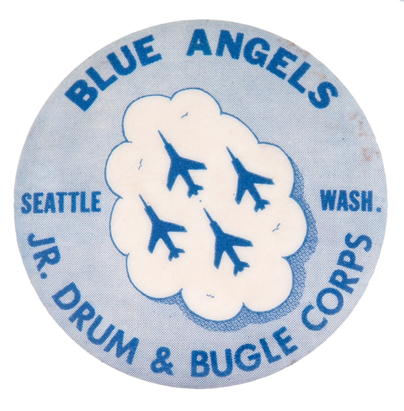 “BLUE ANGELS JR. DRUM & BUGLE CORPS SEATTLE WASHINGTON” AIR FORCE FLYING TEAM PROMOTIONAL BUTTON.