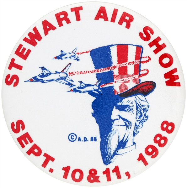 STEWART AIR SHOW SEPT. 10 & 11, 1988 – NICE UNCLE SAM/AVIATION SHOW BUTTON.