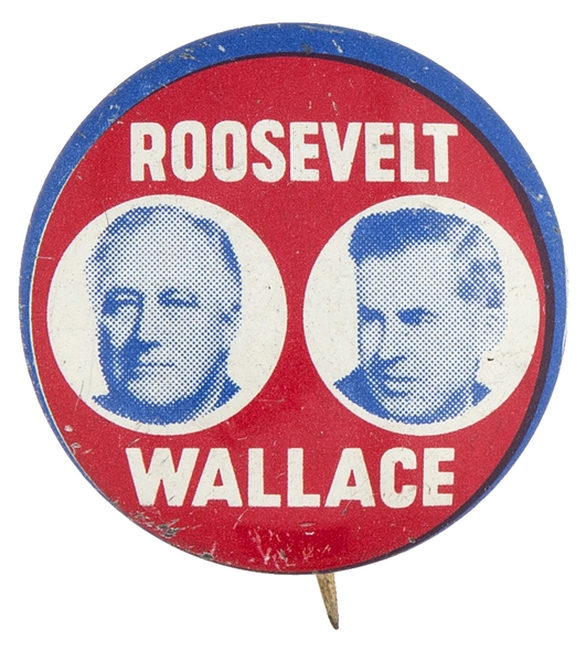 ROOSEVELT AND WALLACE 1940 CAMPAIGN JUGATE BUTTON.