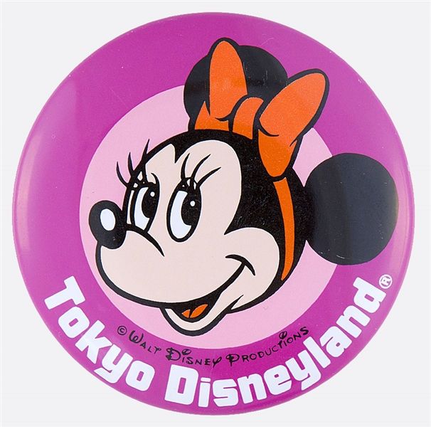DISNEYLAND WITH MINNIE MOUSE OFFICIAL DISNEY LITHO BUTTON.