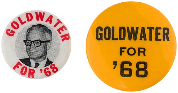 GOLDWATER FOR ’68 PAIR OF HOPEFUL BUTTONS.