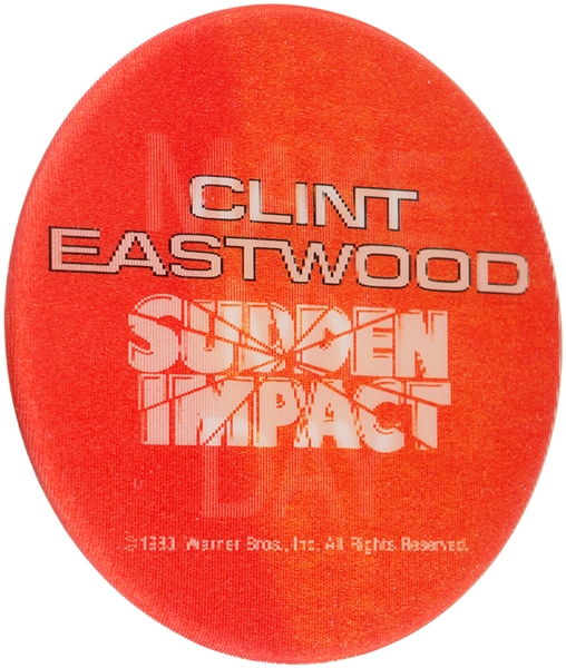 CLINT EASTWOOD “SUDDEN IMPACT” MOVIE PROMO WITH “MAKE MY DAY” SLOGAN FLASHER BUTTON.