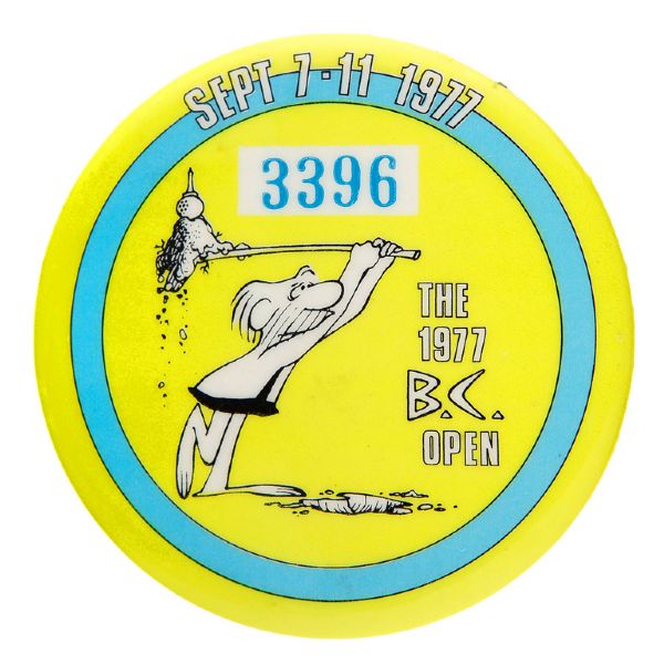 RARE GOLF TOURNAMENT BUTTON FEATURING B.C. COMIC STRIP CHARACTER.