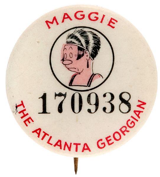 MAGGIE RARE COMIC PAGE CONTEST BUTTON FROM THE ATLANTA GEORGIAN.