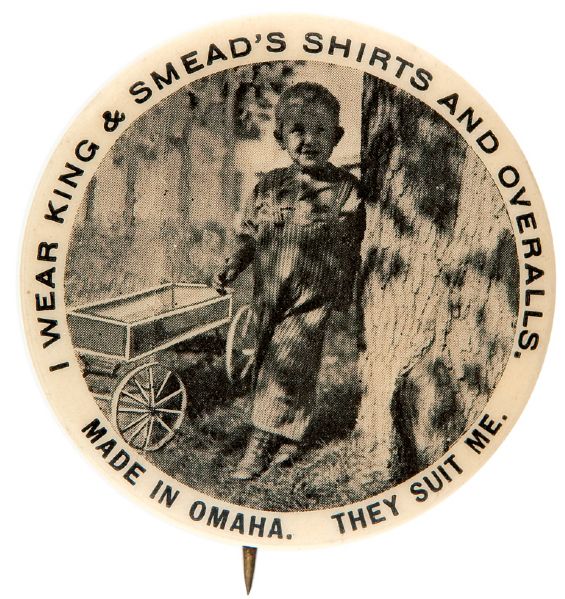 EXCEPTIONAL EARLY B/W PHOTO BUTTON FOR OMAHA CHILDREN'S APPAREL MAKER. 