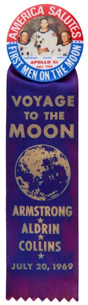 AMERICA SALUTES/FIRST MEN ON THE MOON WITH SCARCE 1969 RIBBON.