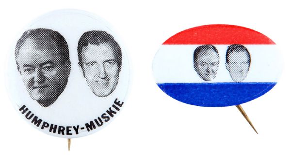 PAIR OF HUMPHREY – MUSKIE JUGATE 1968 CAMPAIGN BUTTONS.