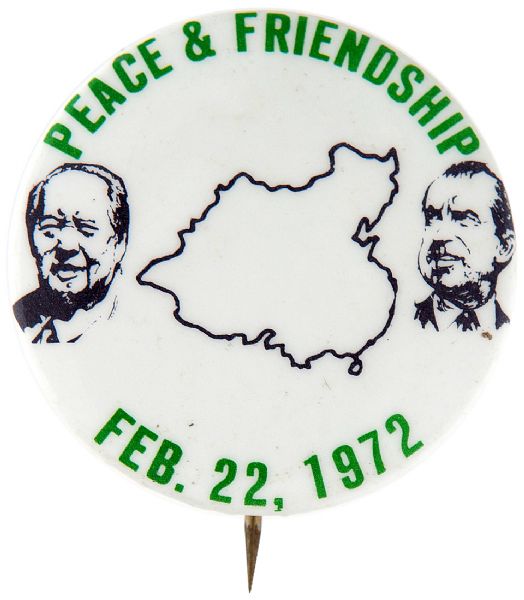 NIXON / CHAIRMAN MAO - HISTORIC TRIP TO CHINA 1972 BUTTON JUGATE.