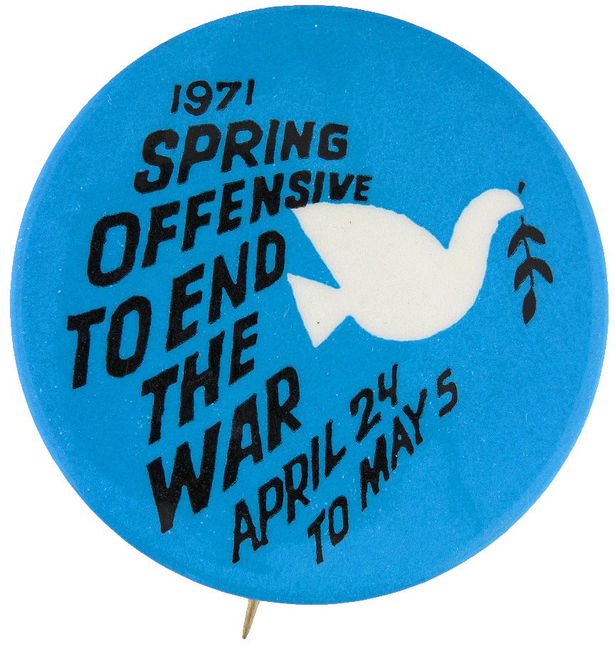 Item Detail - LARGE DATED AND SCARCE PEACE DOVE VIETNAM WAR PROTEST BUTTON.