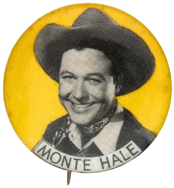 “MONTE HALL” 1950s “B” WESTERN MOVIE STAR BUTTON.