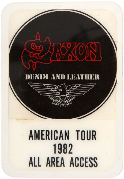 “SAXON – DENIM AND LEATHER / AMERICAN TOUR 1982 ALL AREA ACCESS” SEALED PLASTIC MUSIC CONCERT PASS.