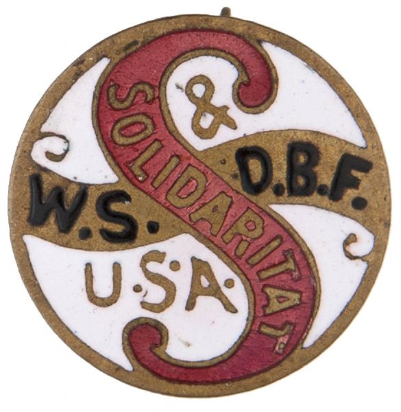 EARLY AND GRAPHIC ENAMEL ON BRASS LAPEL STUD FOR WORKMAN’S INSURANCE GROUP.