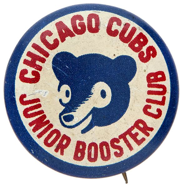 “CHICAGO CUBS JUNIOR BOOSTER CLUB” LITHO BASEBALL BUTTON.
