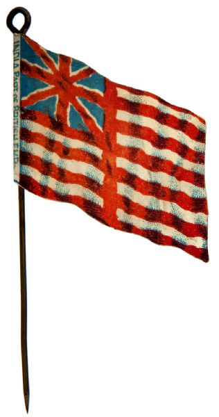“INDIA - PART OF BRITISH EMPIRE POP. 317,000,000” CELLULOID FLAG STICKPIN.