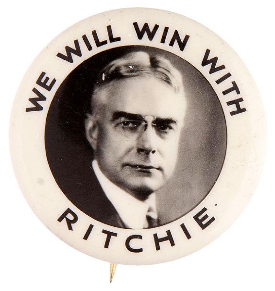 “WE WILL WIN WITH RITCHIE” MARYLAND GOV. HOPEFUL BUTTON.