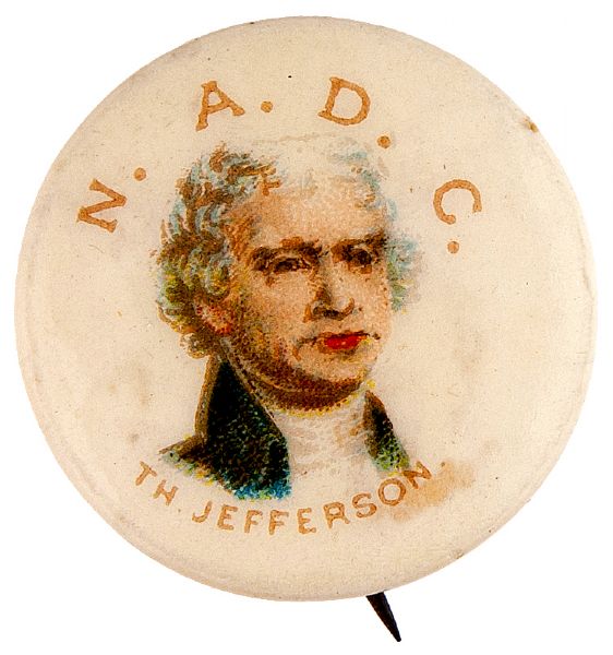 “NADC” NATIONAL ASSOCIATION OF DEMOCRATIC CLUBS PRO BRYAN WITH “TH. JEFFERSON” PORTRAIT BUTTON.