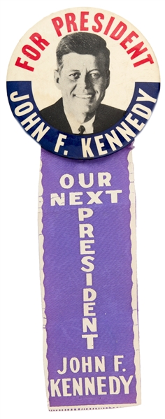 “JOHN F. KENNEDY / OUR NEXT PRESIDENT” 1960 PICTURE BUTTON.