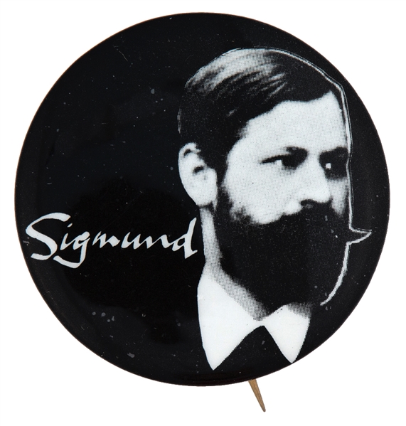  “SIGMUND” FREUD BUTTON FROM 1968 SET OF “HEROES & VILLAINS” BY ART FAIR.