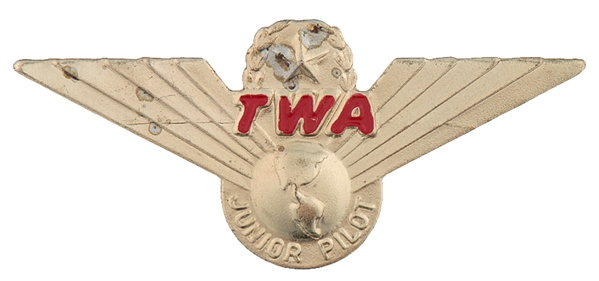 “TWA JUNIOR PILOT” EMBOSSED BRASS WINGS.