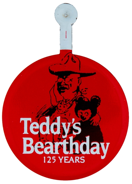 TEDDY ROOSEVELT “TEDDY’S BEARTHDAY 125 YEARS” LITHO TIN TAB.