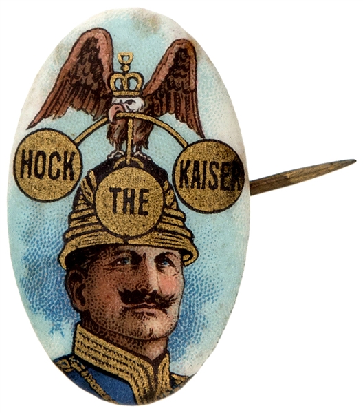 CLEVER EARLY WWI ANTI-KAISER WILHELM OVAL BUTTON.