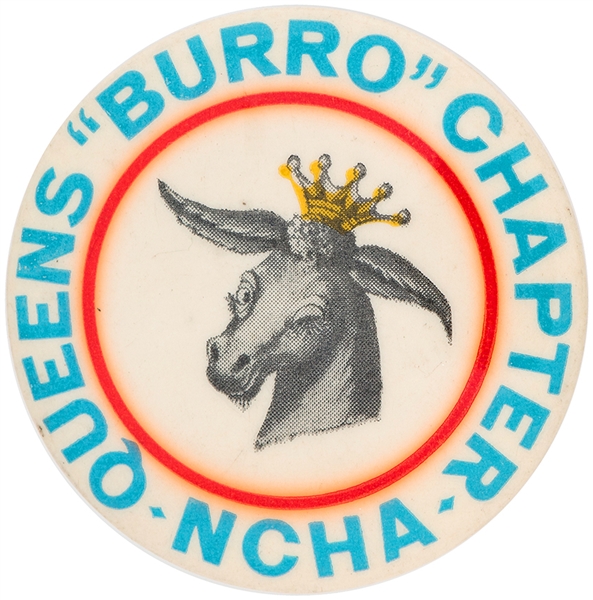 QUEENS BURRO CHAPTER NATIONAL CUTTING HORSE ASSOCIATION BUTTON.