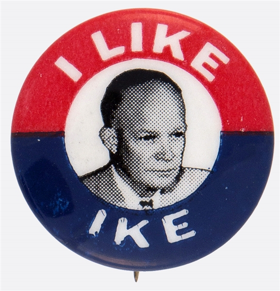 I LIKE IKE MINT EXAMPLE OF EISENHOWER 1952 PRESIDENTIAL CAMPAIGN PORTRAIT BUTTON. 