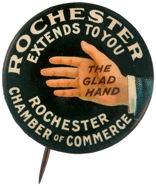 OUTSTANDING GRAPHICS ON CIRCA 1910 ROCHESTER CITY PROMO BUTTON.