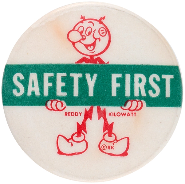REDDY KILOWATT CIRCA 1950 SAFETY FIRST BUTTON.            