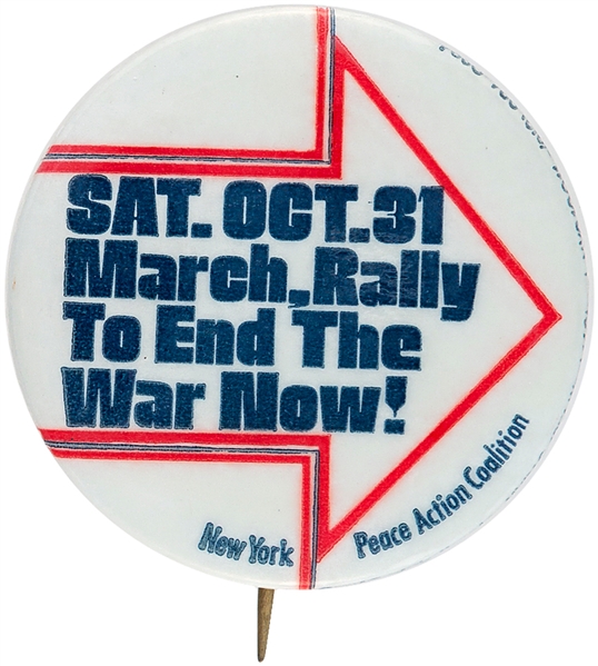 VIETNAM ”NEW YORK PEACE ACTION COALITION” CIRCA 1970s PROTEST BUTTON.