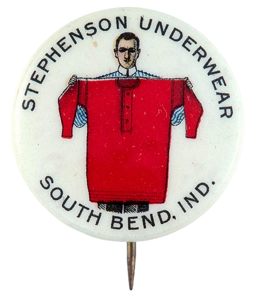 STEPHENSON UNDERWEAR GRAPHIC AND CLASSIC EARLY ADVERTISING BUTTON.